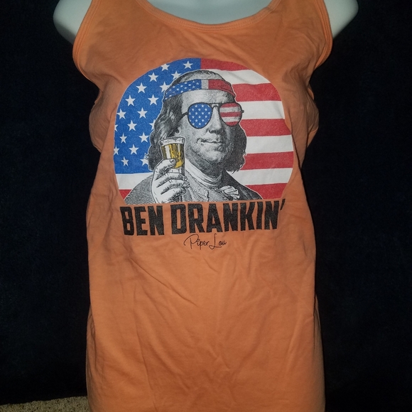 New Large Piper Lou Ben Drankin' Franklin Tank Tag Sz XL - Picture 2 of 5